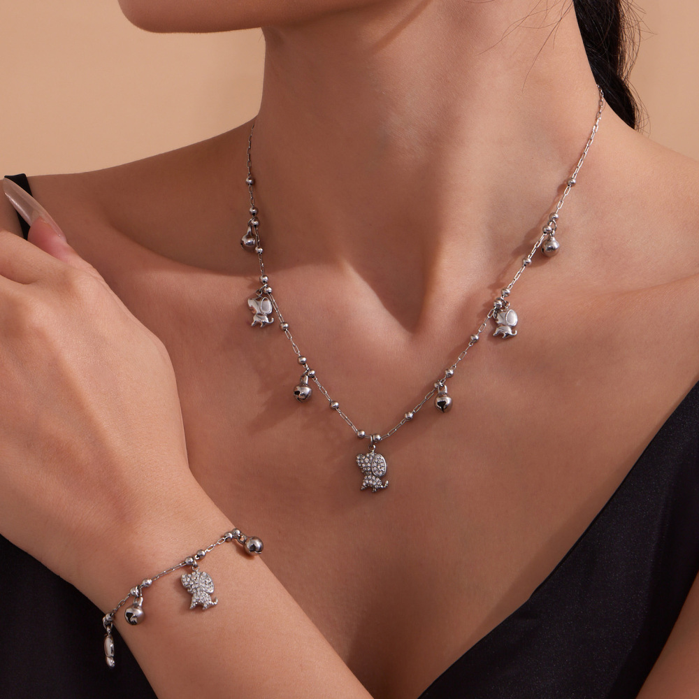 Stainless Steel Dog Zircon Necklace Bracelet DIY Multi Pendant Bell Luxury Versatile Jewelry Accessories Elegant Romantic