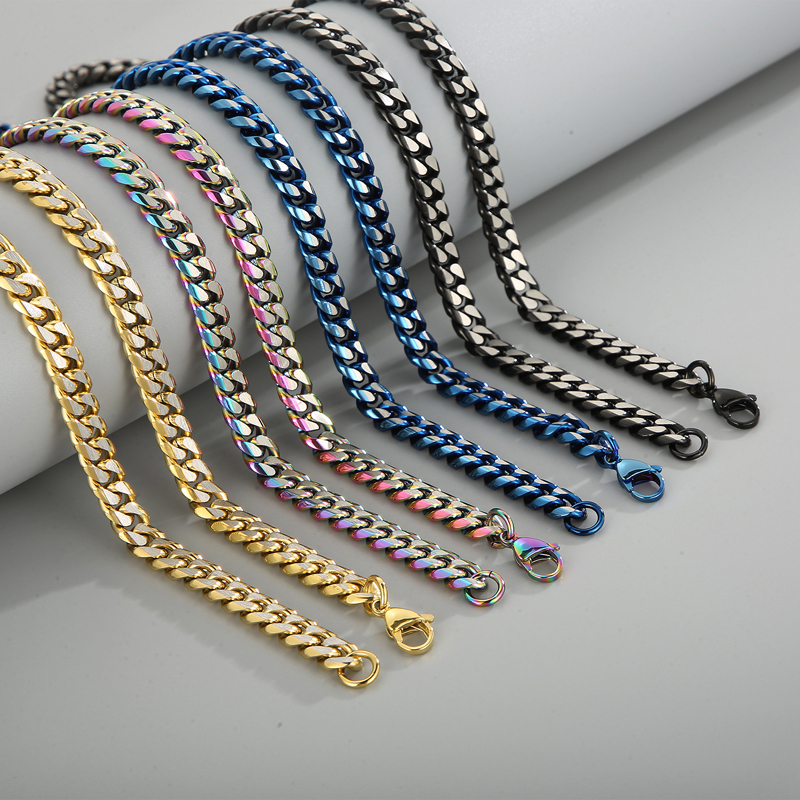 304 Stainless Steel Solid Color PVD Coated 18K Real Gold Plated Fashion Waterproof Non Tarnish Plating Colorful Gold Black Bracelets Necklace