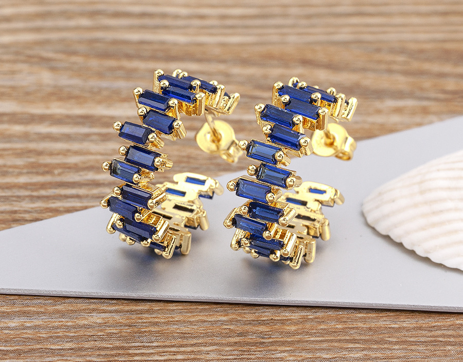 18K Gold Plated Fashionable Irregular Square Zircon Earrings For Women Elegant Copper Alloy Jewelry Accessories