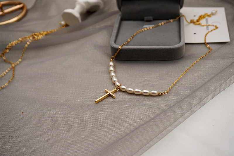 Bohemian Irregular Freshwater Pearl Necklace Accessories Vintage Coin Heart Cross Women's Collarbone Chain Women's Jewelry