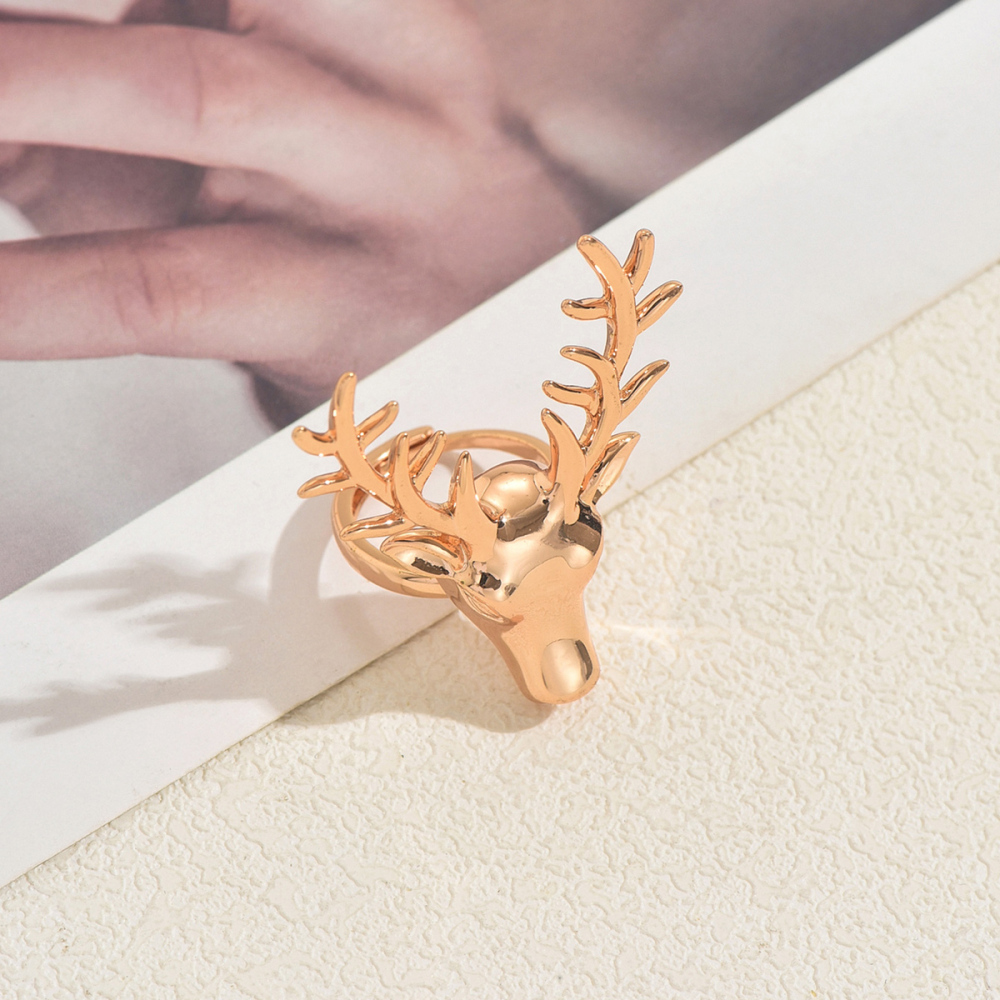 1 Piece Exaggerated Artistic Copper Material Women's Gold Deer Head Shaped Ring Set Suitable For Best Friend Party Gathering Vacation Jewelry Accessories