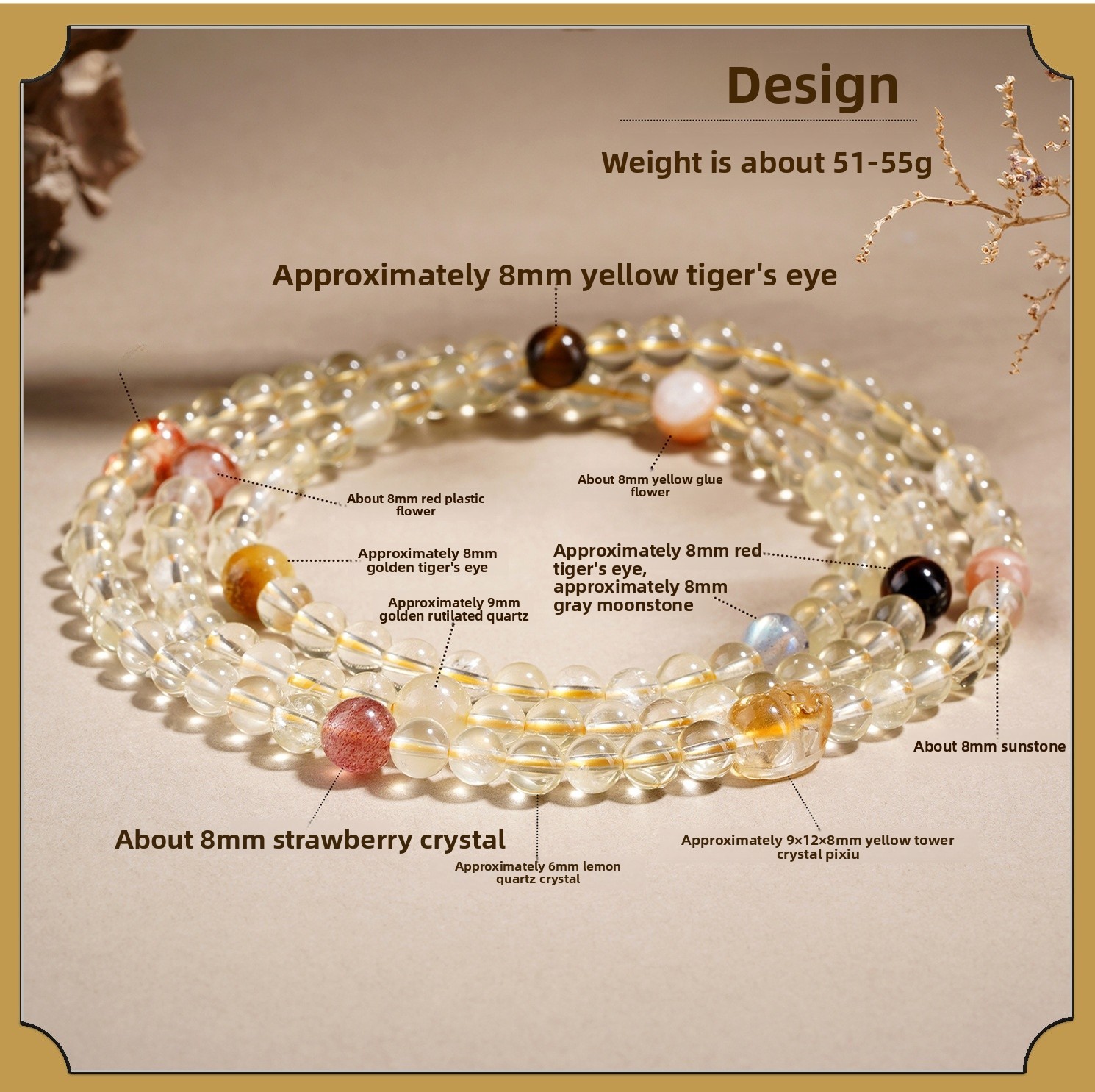 Natural Lemon Yellow Crystal Bracelet Multi-layered Fashion Original Hair Color Women's Style Hand Chain Geometric Pattern