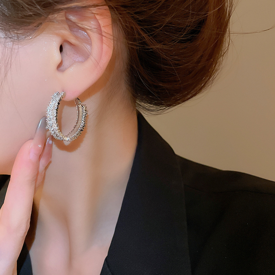 Double Layer Silver Needle Zirconia Fashionable Minimalist Cold Style Versatile Elegant Lightweight Luxury Geometric Patterned Earrings For Women