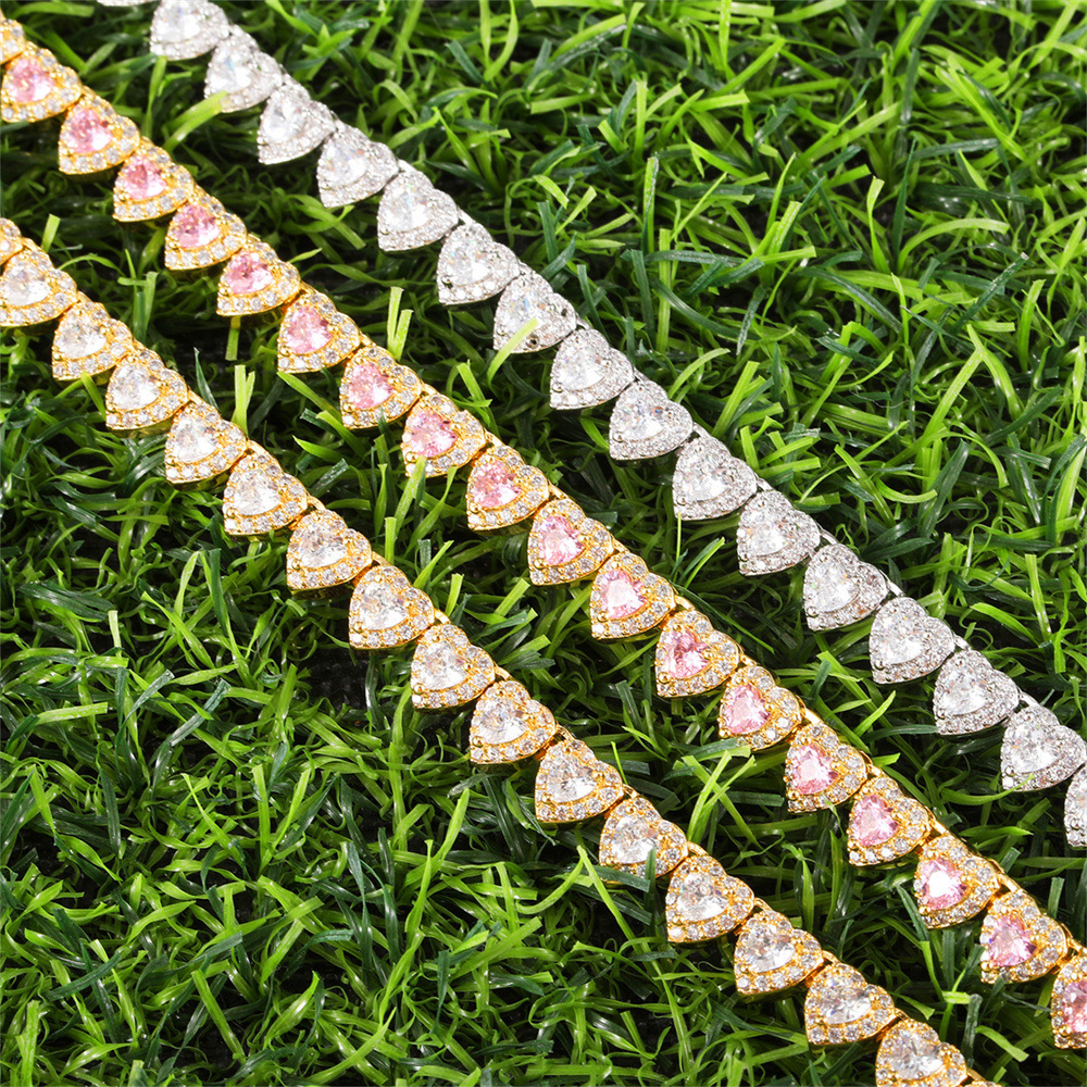 Fashionable Unisex 7mm Heart Shaped Zirconia Necklace Luxury Style Spring Buckle Ice Sugar Chain Accessory For Men And Women