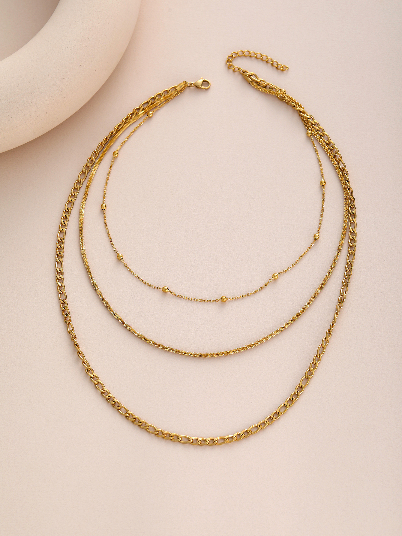 Triple Bead Chain Necklace Stainless Steel Material Gold Plated Titanium Metal Jewelry For Women Non-Fading Trendy Accessories