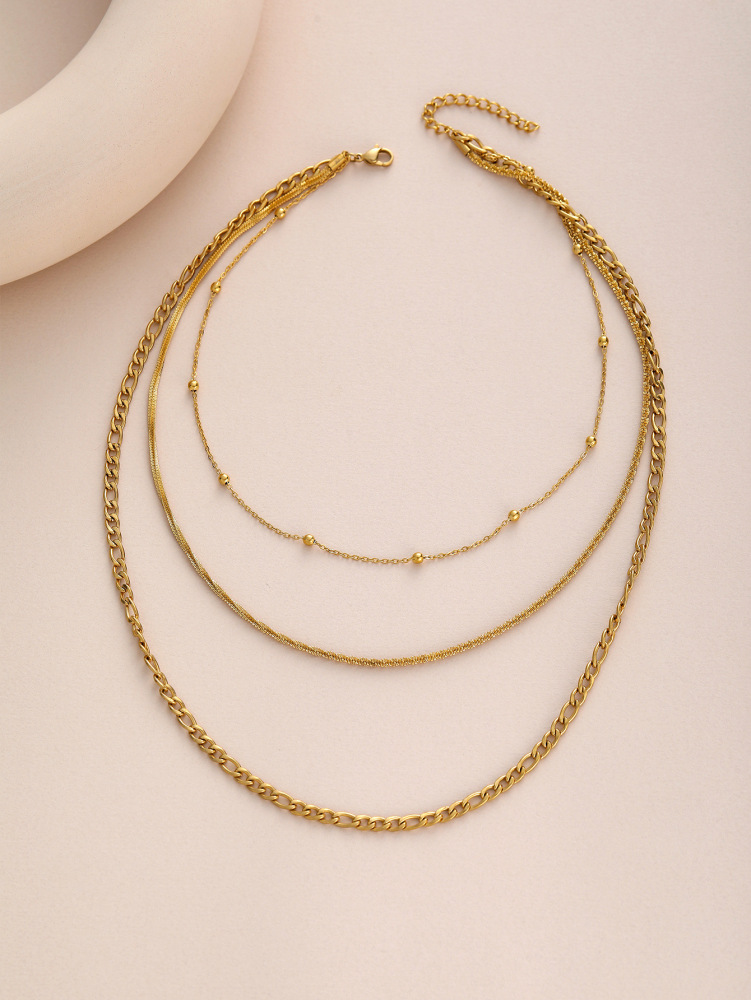 Triple Bead Chain Necklace Stainless Steel Material Gold Plated Titanium Metal Jewelry For Women Non-Fading Trendy Accessories