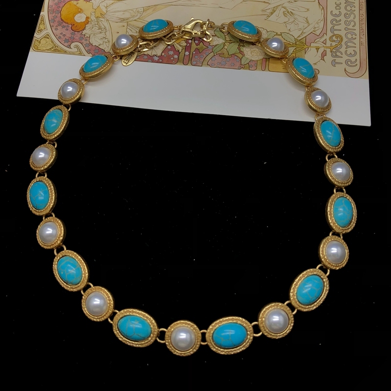 Elegant Vintage Style Classic Style Geometric Oval Alloy Inlay Artificial Pearls Turquoise Women's Rings Bracelets Necklace