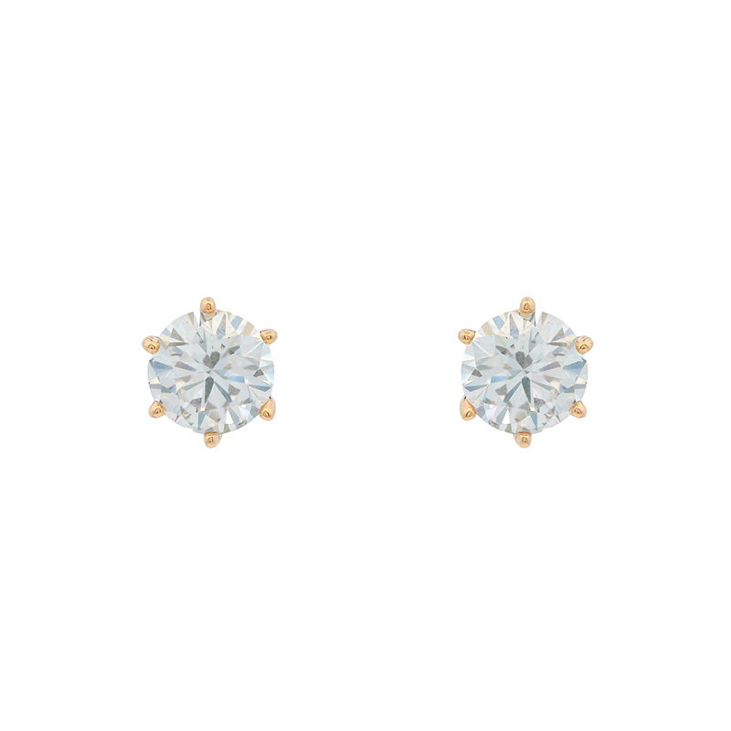 Classic Six-Claw Single Zircon 18K Gold Plated Earrings Elegant Geometric Pattern Daily Wear For Women Copper Post Earrings