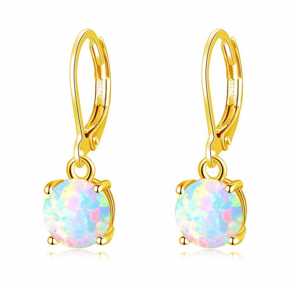 Simple Round Opal Earrings TikTok Ins  Style Jewelry Accessories Copper Material Holiday Style