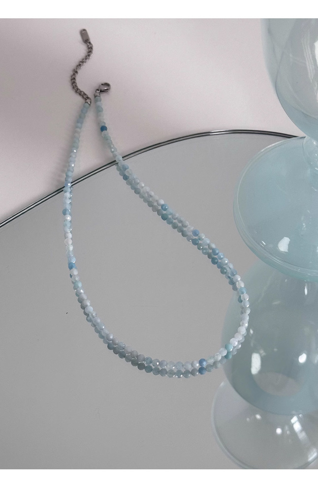 Natural Stone Sea Blue Beads Necklace Women's Summer Lockbone Chain Non-fading Luxury Unique Choker Jewelry Accessories