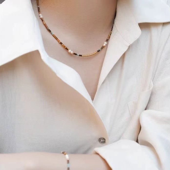 Tiger Eye Pearl Necklace Set Women's New  Baroque Style Natural Stone Irregular Shape Chinese Traditional Jewelry Accessories