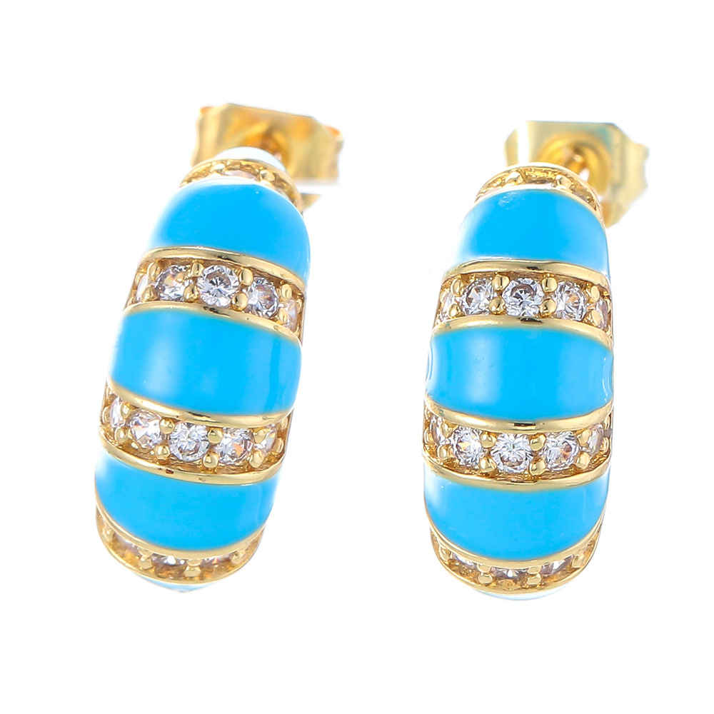 Retro C-shaped Color Earrings Micro-inlaid Zircon Copper Earrings