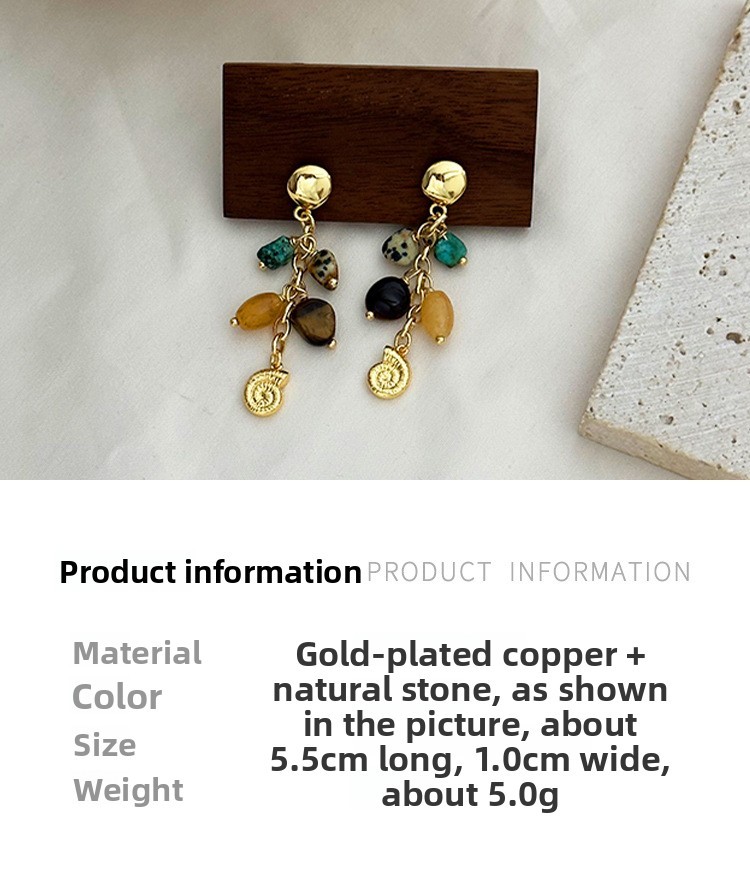 Colorful Natural Stone Earrings Casual Beach Snail Fashion Trendy Hoop Earrings Women's Jewelry Accessories