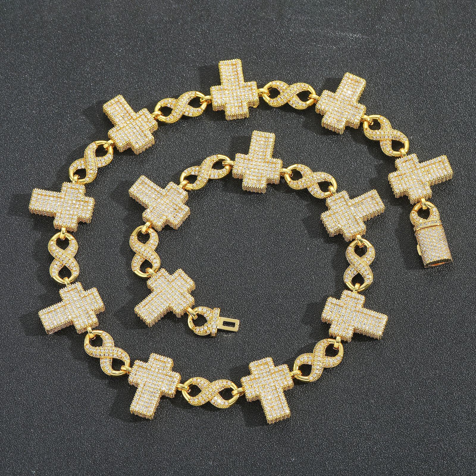 Qiji Hip Hop Necklace Cross Cuban Link Chain Unisex Fashion Jewelry Accessories Lockbone Chain  Style