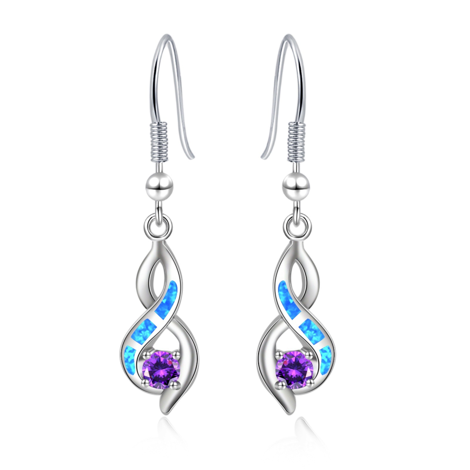 Beach Girl Heart Shaped Opal Earrings TikTok Trend Ocean Wind Sweet Style Geometric Pattern Copper Jewelry Accessories