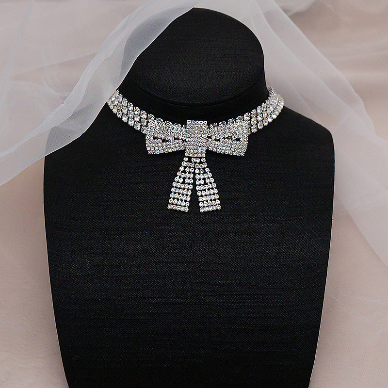 Jewelry Accessories Sexy Full Diamond Large Bow Necklace Choker Diamond For Women