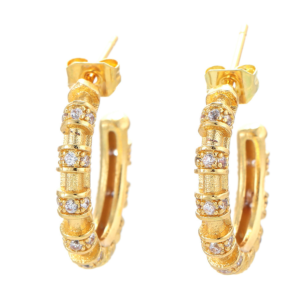 Korean Color Zircon Earrings Copper-plated  C-shaped Earrings