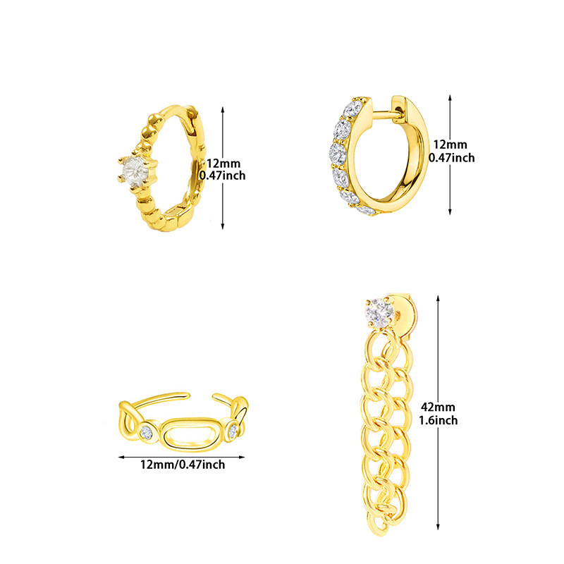Gold Gold-plated Zircon Earring Set For Women Luxury Clip-on Earrings Jewelry