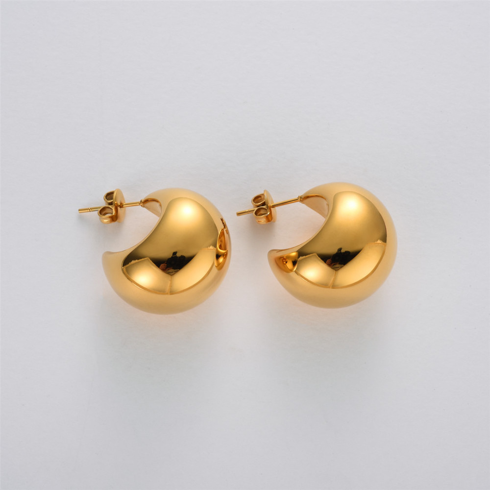 Fashion Simple Titanium Steel Semicircle C- Shaped Hollow Earrings Vacuum Plating Plated 18K Real Gold Fashion Geometry Pattern Pattern Women Jewelry Accessories