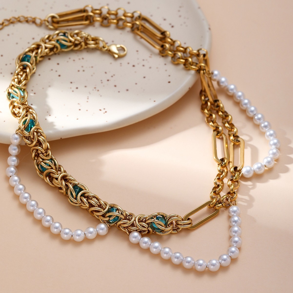 New Light Luxury Minority Retro Ins Style Simple Double-Layer Pearl Necklace Female Fashion Clavicle Chain Neck Strap Neck Accessories