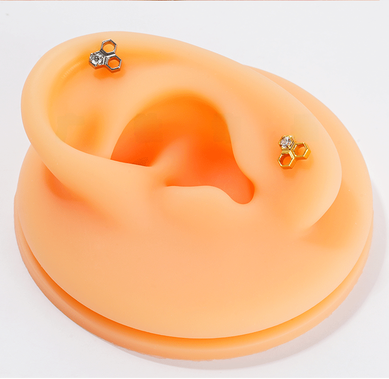 Titanium Alloy Hexagonal Honeycomb Earrings Body Piercing Lip Tongue Jewelry Women's Fashion Simple Style Geometric Pattern