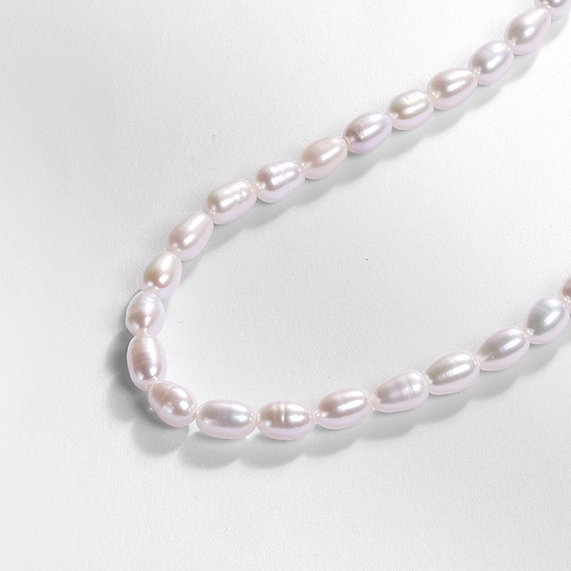 Elegant And Simple Freshwater Pearl Necklace For Women, Exquisite High-End Texture S925 Sterling Silver Clavicle Chain, Silver-Plated Beaded Neck Jewelry