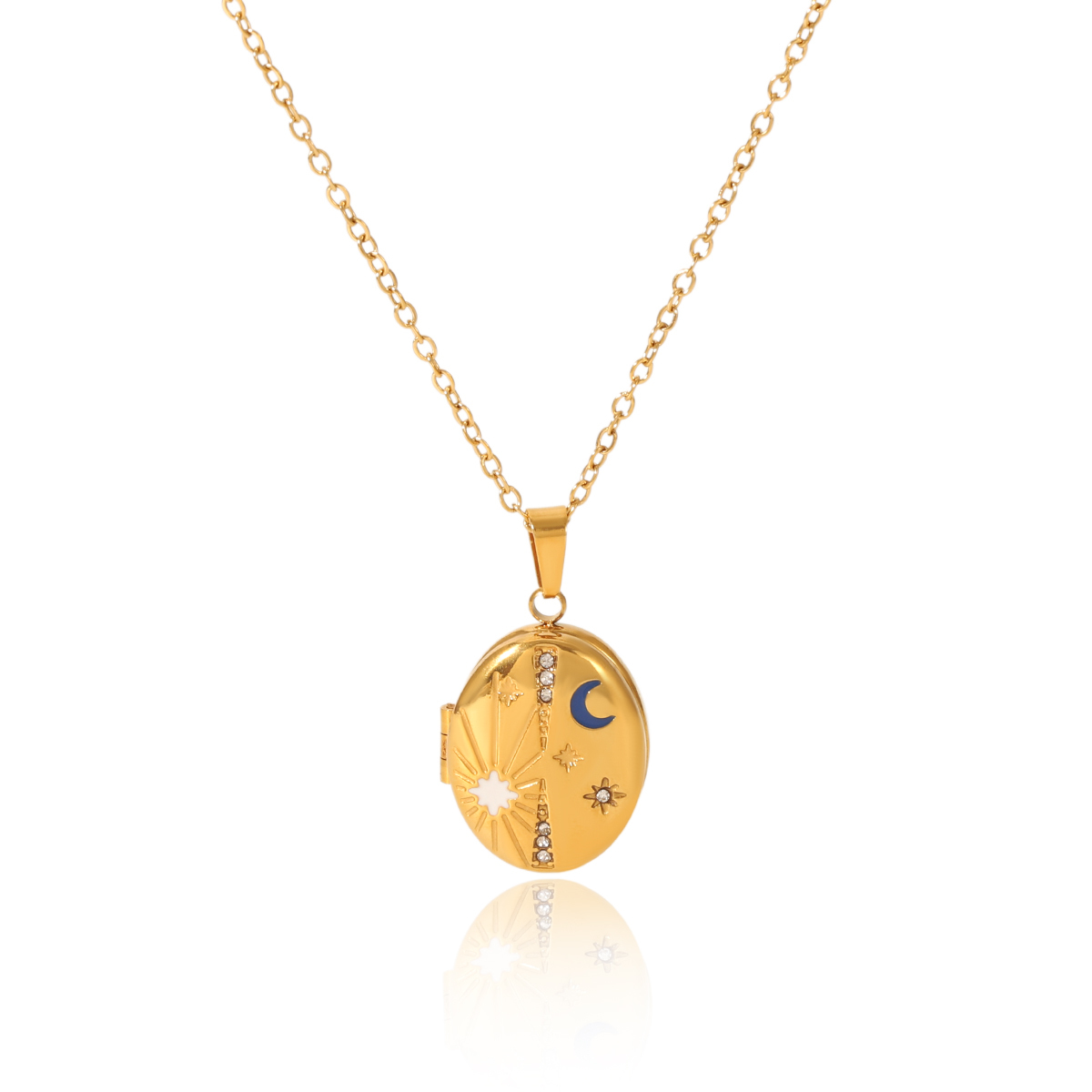 304 Stainless Steel Round PVD Coated Zircon 18K Real Gold Plated Modern Style Artistic Waterproof Non Tarnish Inlay Cable Chain Lobster Trigger Clasp Closure Gold Pendant Necklace