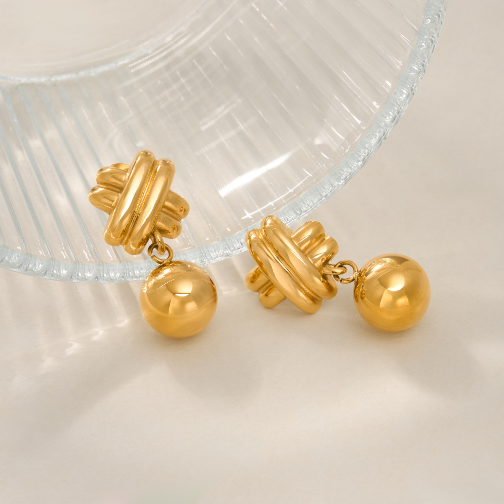 Fashionable 18K Gold Plated Titanium Steel Pendant Earrings Geometric Pattern Hip Hop Style Women's Jewelry Accessories