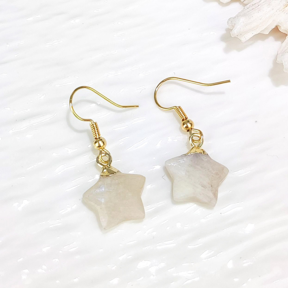 Dani Jewelry Natural White Crystal Pentagram Earrings DIY Accessories Pendant Geometric Pattern Asymmetric Copper Plated