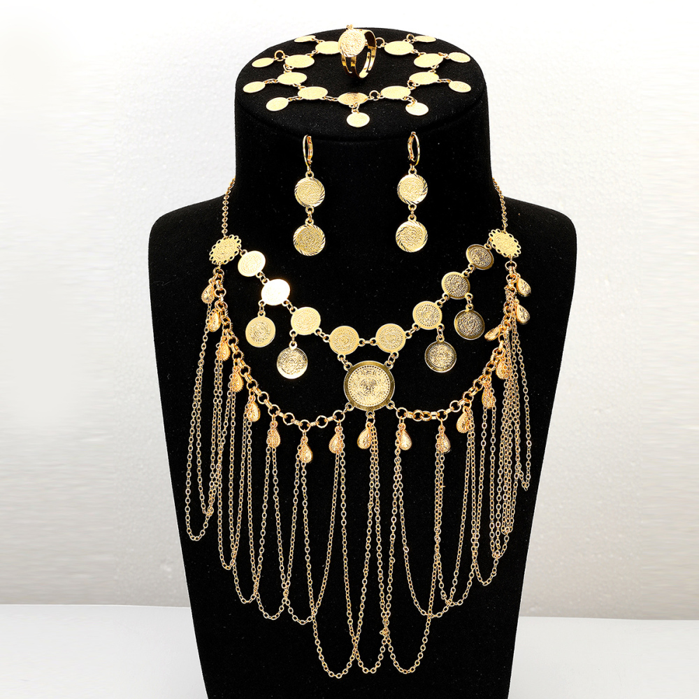 3-Piece Copper Vintage Luxurious Exotic Ethnic Style Pendant Bracelet Earrings Women's Set Suitable For Parties Weddings Jewelry Accessories