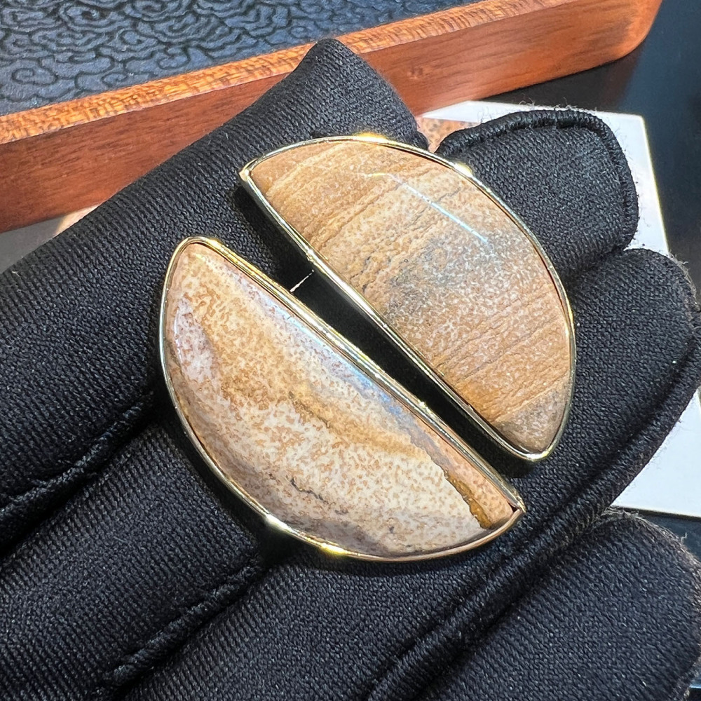 Natural Stone Hair Flashing Semi-Circular Cut Fashionable S925 Silver Earrings Vintage Craftsmanship Women's Jewelry Accessories