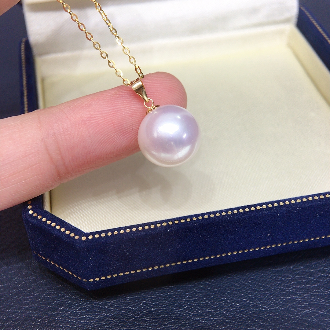 Natural Freshwater Pearl Necklace Single Bead Perfect Round Aurora Pearl Pendant S925 Sterling Silver Clavicle Chain Women's Style White