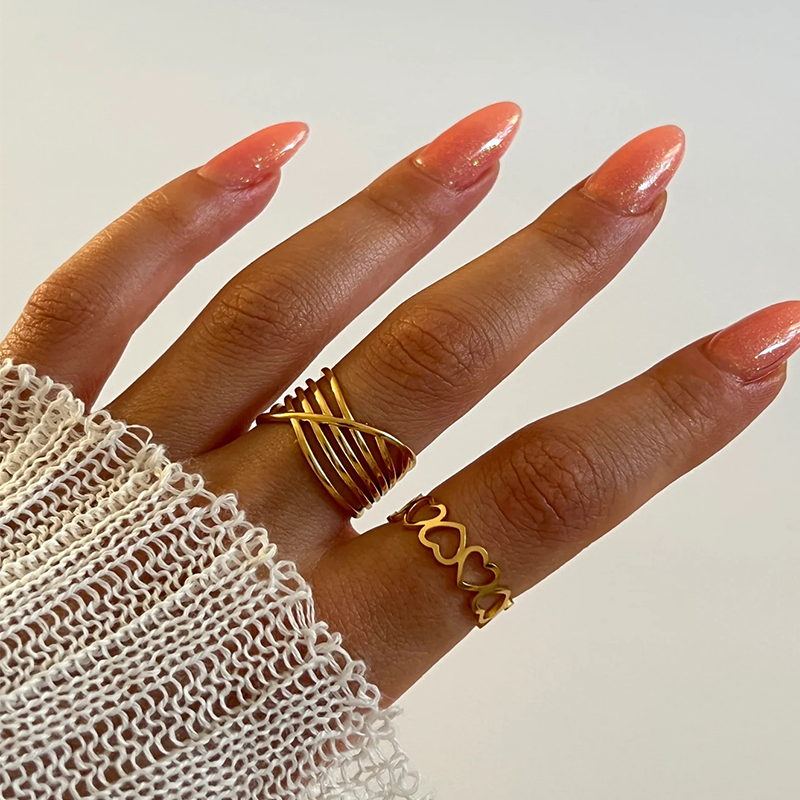 304 Stainless Steel Solid Color PVD Coated Real Gold Plated Simple Style Classic Style Waterproof Non Tarnish Surgical Steel Plating Gold Open Rings