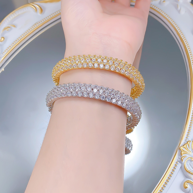 Fashionable Full Diamond Copper Bracelet Unisex Geometric Patterned Jewelry Wish Bestseller Style For Men And Women