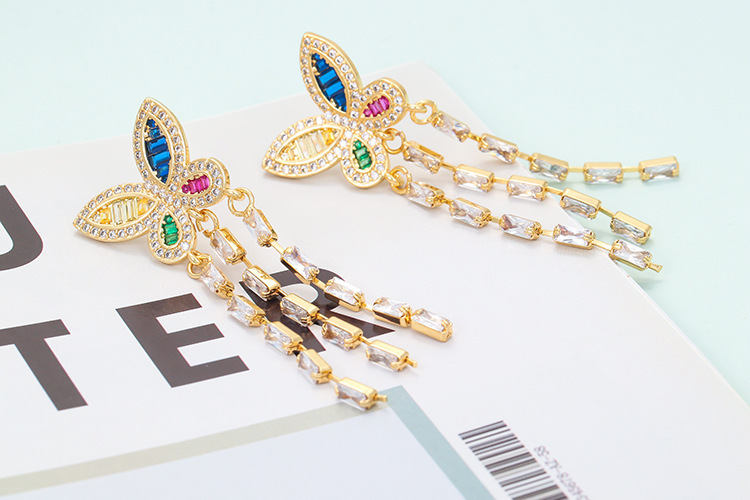 Fashion Butterfly Copper Drop Earrings Inlay Zircon Copper Earrings