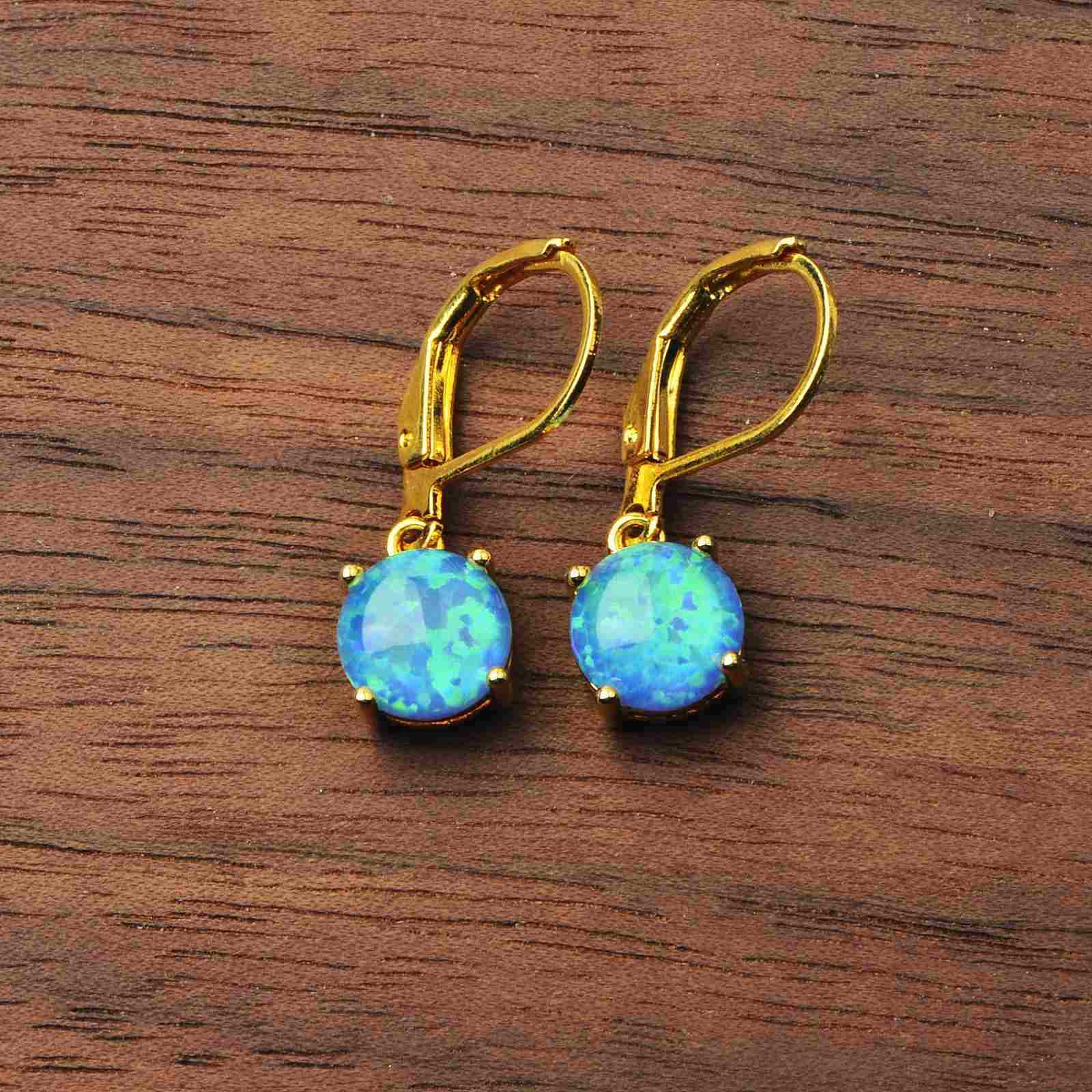 Simple Round Opal Earrings TikTok Ins  Style Jewelry Accessories Copper Material Holiday Style