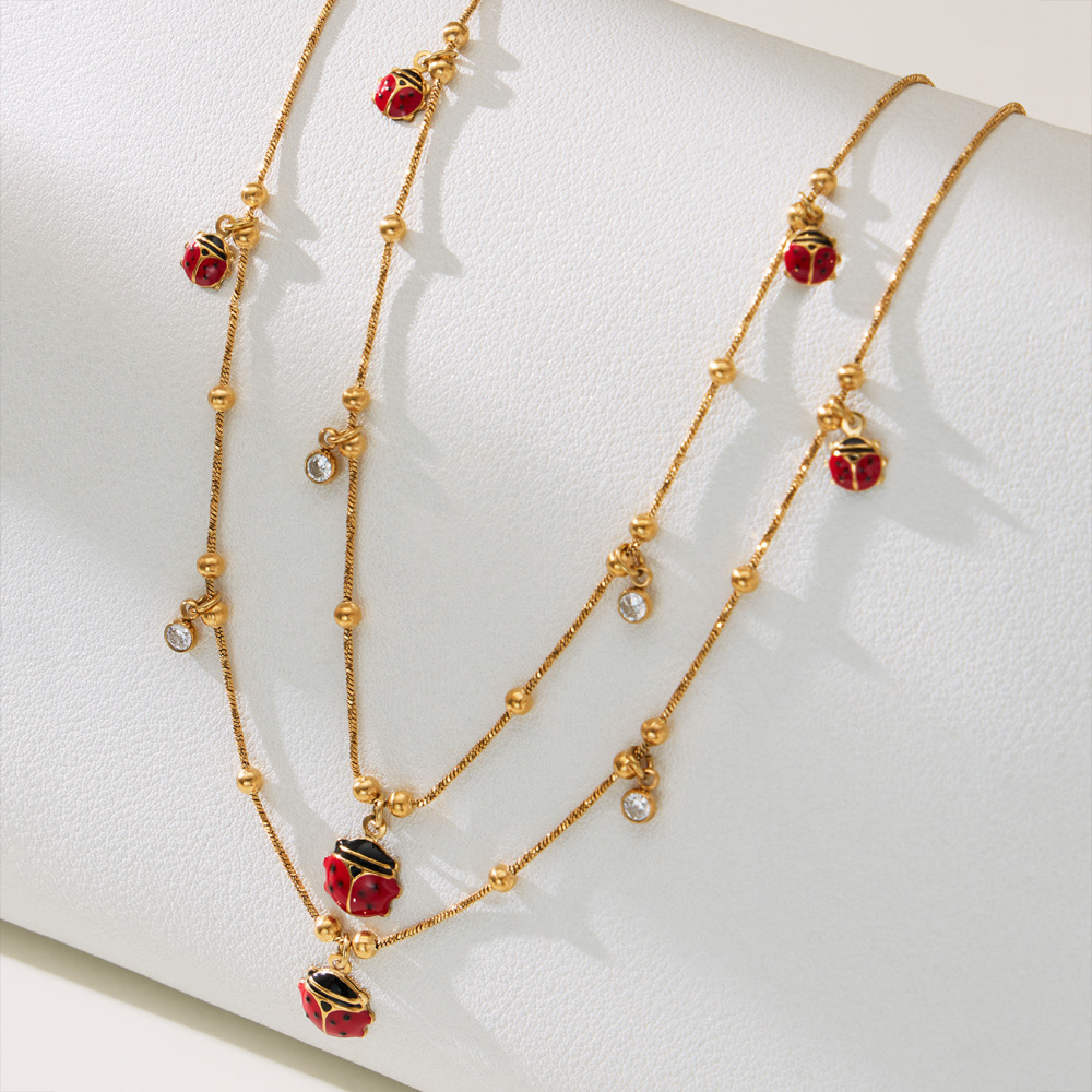 304 Stainless Steel DIY Multi Pendant Necklace Bracelet Ladybug Zircon Jewelry Accessories Geometric Vacuum Plating