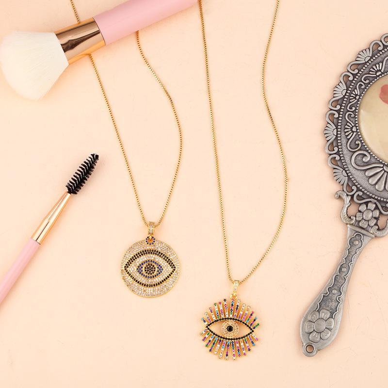 Copper Inlaid Zircon Devil'S Eye Copper Necklaces