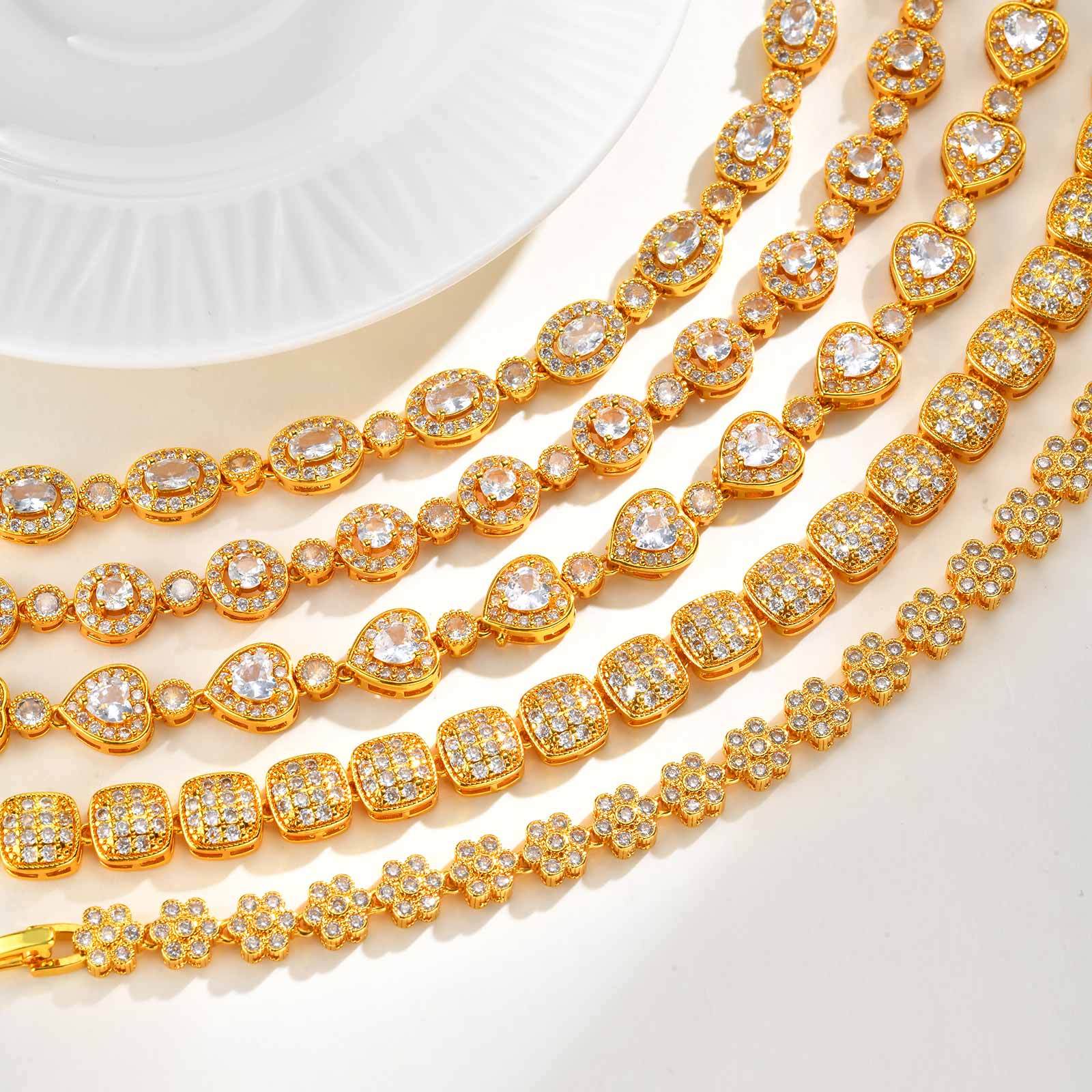 INS Style Copper Material Zircon Inlaid Bracelet Natural Light Luxury Feng Shui Plated 18K Real Gold Geometric Pattern Women's Jewelry Clasp Accessories