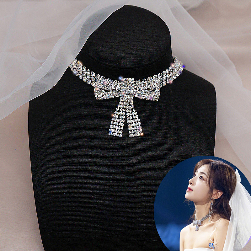 Jewelry Accessories Sexy Full Diamond Large Bow Necklace Choker Diamond For Women