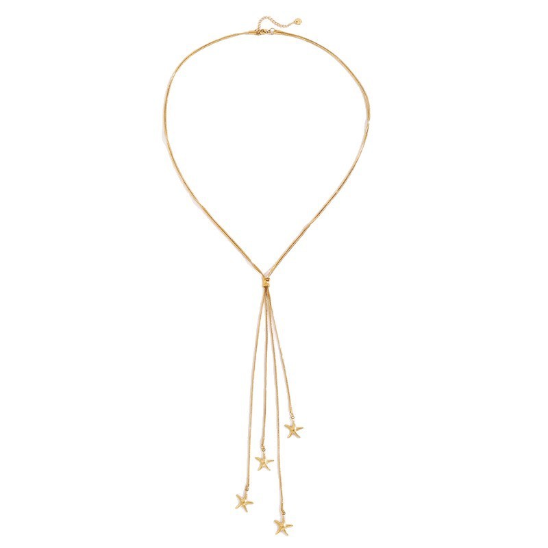 Long Starfish Titanium Steel Necklace Simple Sweater Chain Women's Jewelry Accessories Rose Gold And Silver Colors