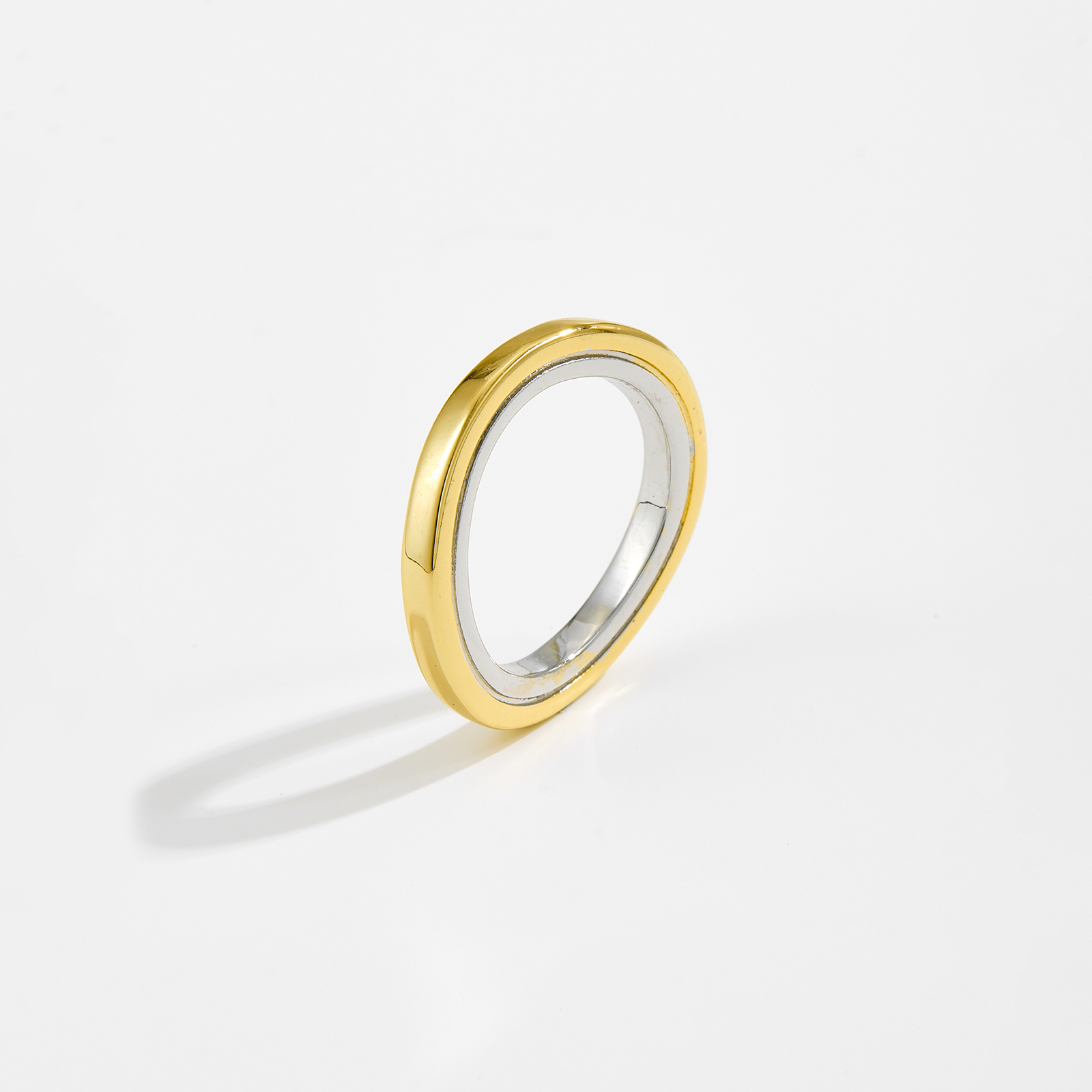 Trendy Gold And Silver Spliced Rings For Women Simple Style Daily Wear Fused Design Copper Material Four Seasons Universal