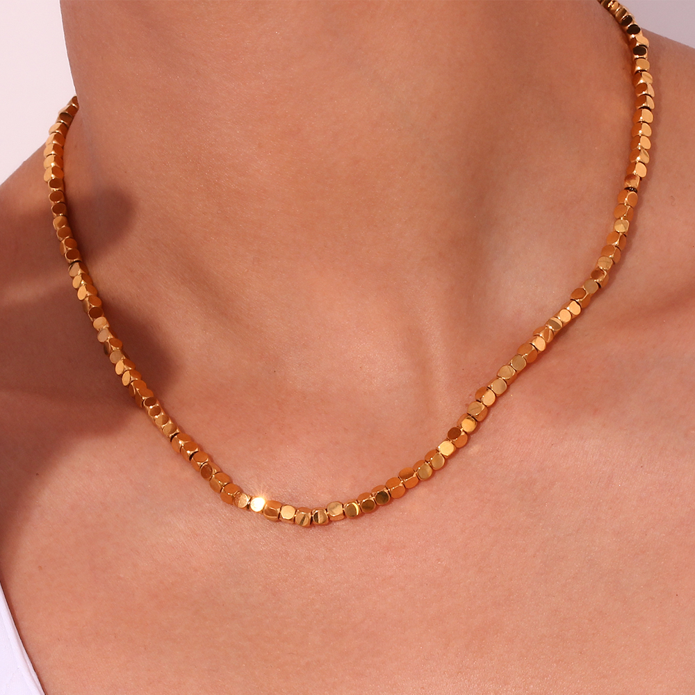 304 Stainless Steel Solid Color PVD Coated Stone-Free 18K Real Gold Plated Basic Simple Style Classic Style Waterproof Non Tarnish Plating Necklace