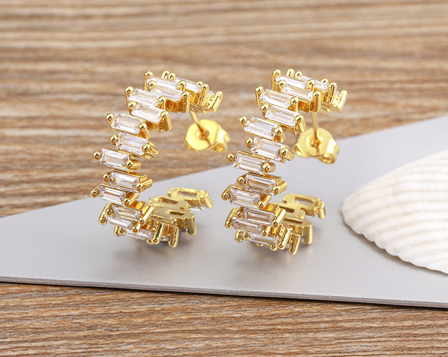 18K Gold Plated Fashionable Irregular Square Zircon Earrings For Women Elegant Copper Alloy Jewelry Accessories