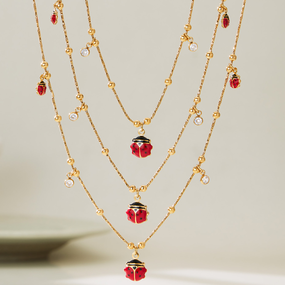 304 Stainless Steel DIY Multi Pendant Necklace Bracelet Ladybug Zircon Jewelry Accessories Geometric Vacuum Plating
