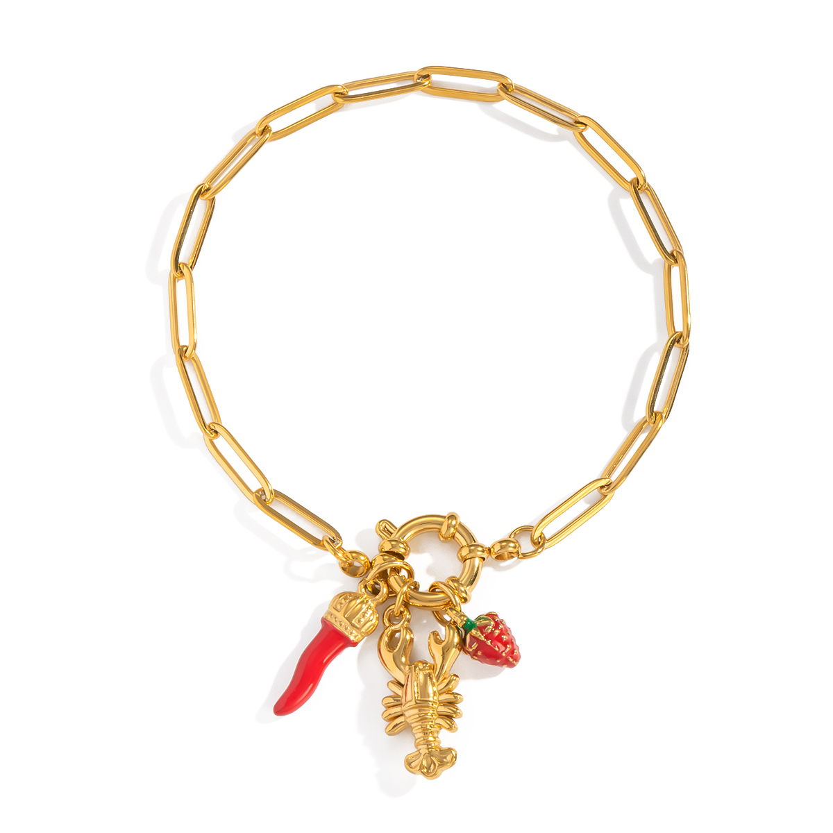 Vacation Beach Style Strawberry Pepper Lobster Bracelet DIY Jewelry Accessories Non-Fading Golden Polished Electroplated Stainless Steel