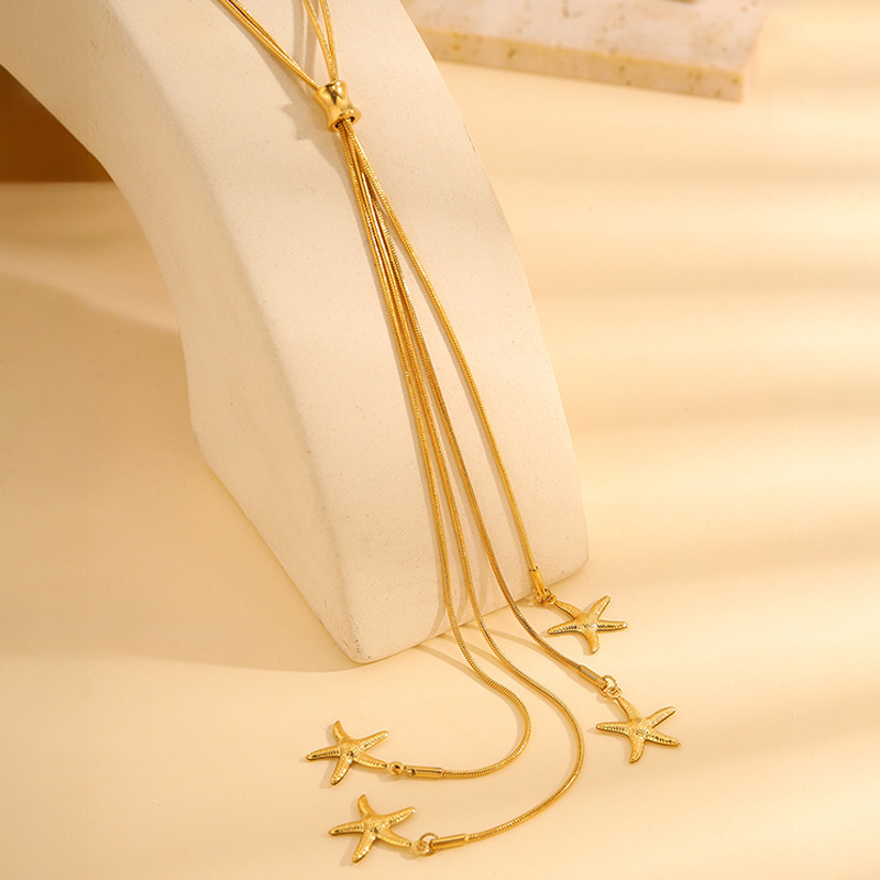Long Starfish Titanium Steel Necklace Simple Sweater Chain Women's Jewelry Accessories Rose Gold And Silver Colors