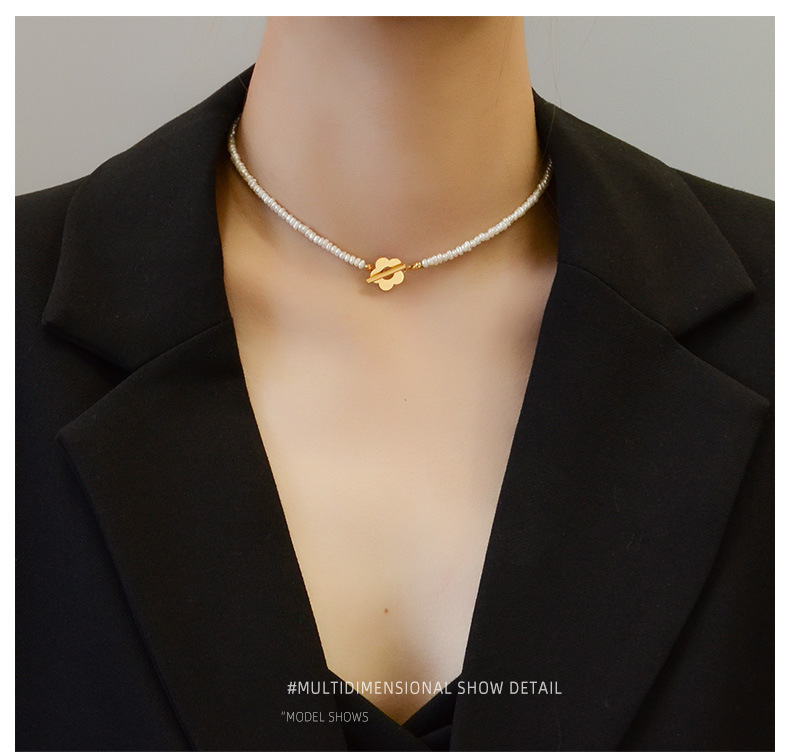 PVD Coated Real Gold Plated 18K Gold Flower 304 Stainless Steel French Style Waterproof Non Tarnish Choker