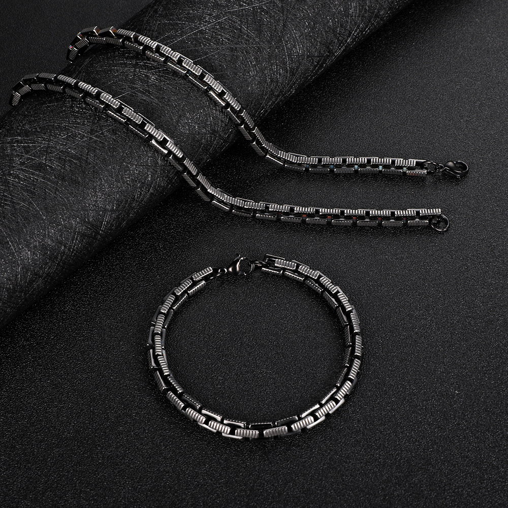 304 Stainless Steel Men's Accessories Square Serrated Pattern Handmade Chain Non-Fading Jewelry Unisex Spliced Tassel