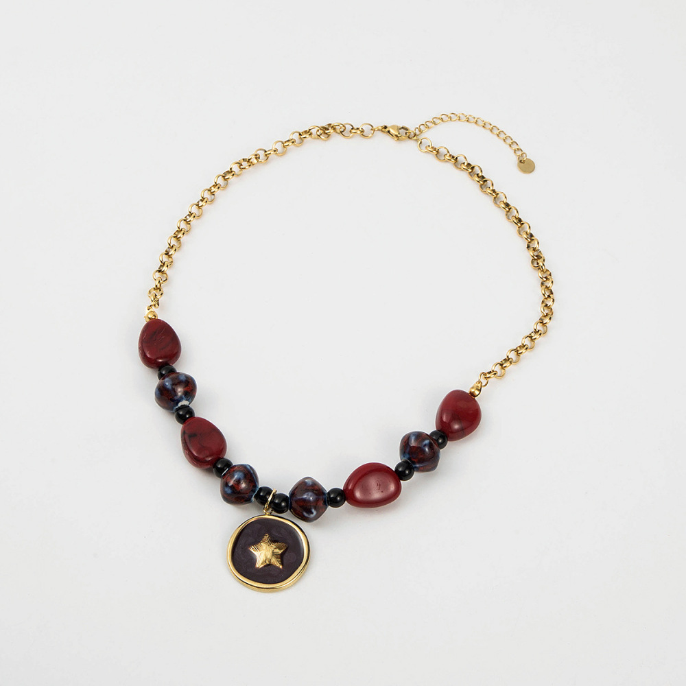 Colorful Resin Pendant Necklace Stainless Steel Chain Layered Women's Jewelry Accessories